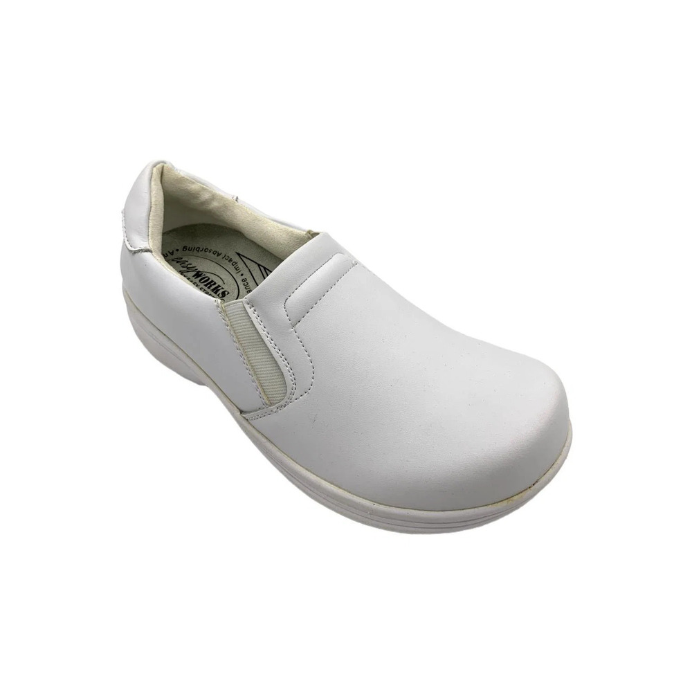 Easy Works Women's Bind Slip-On Leather Work Clogs White - Medium